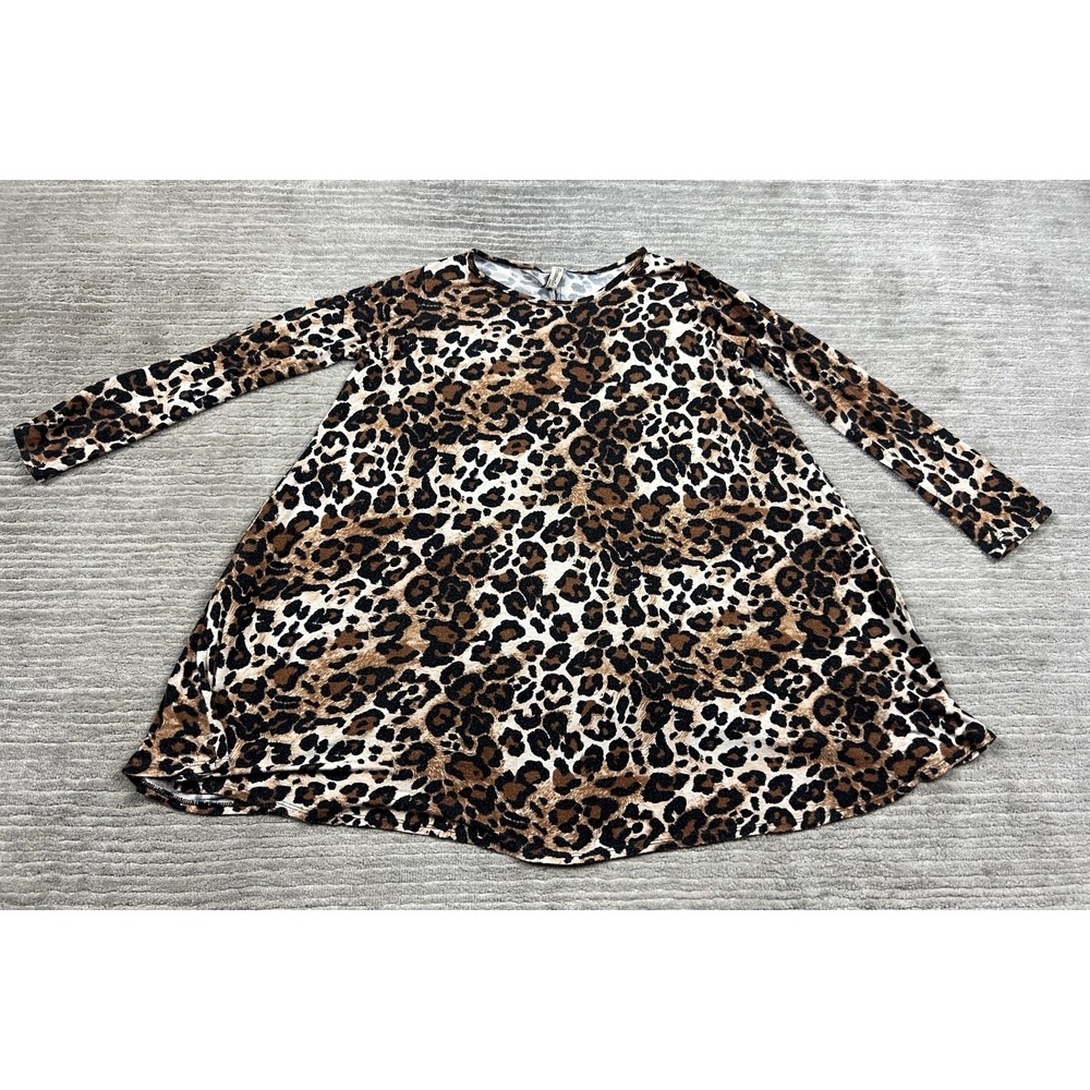 Pomelo Tunic Top Womens‎ Large Multicolor Animal Print 3/4 Sleeve Rayon Blend